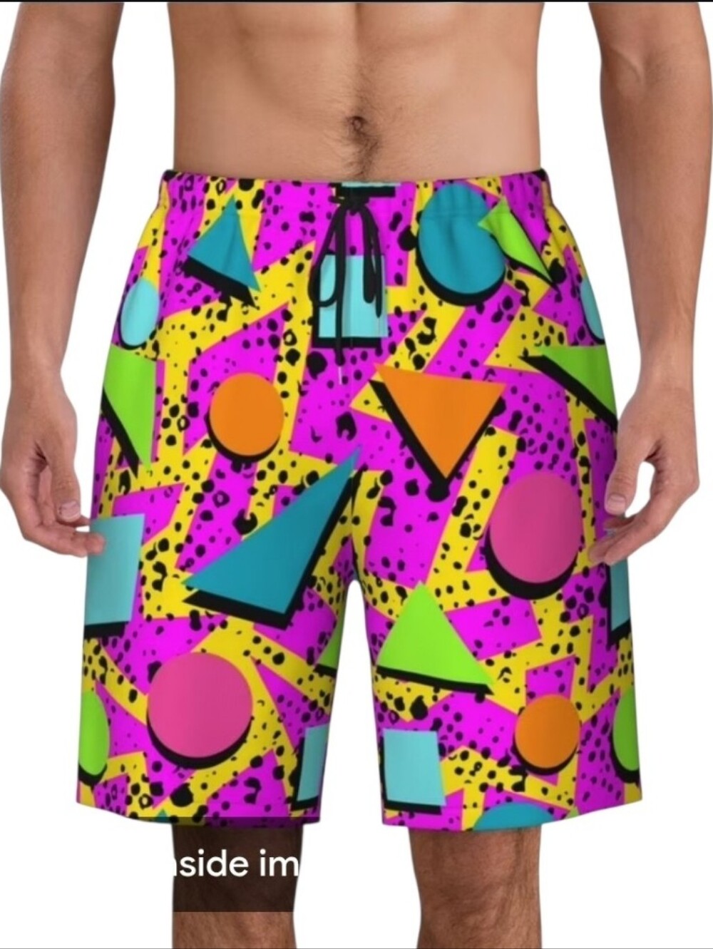 80's Retro Neon 3D geometric swim trunks size XL